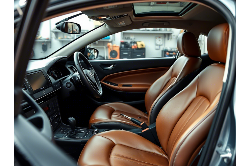 Ремонт кожи салона автомобиля в детейлинг центре SA CarLounge в Москве