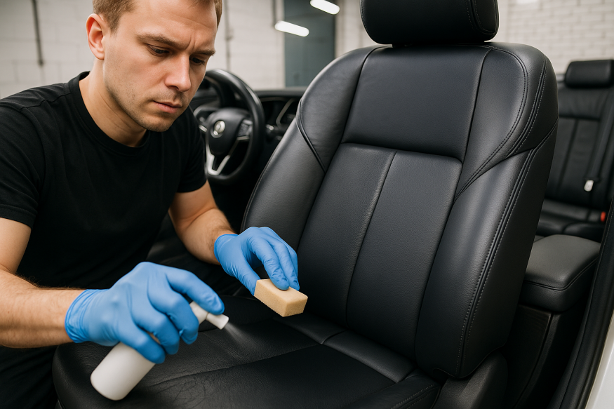 Восстановление кожи салона автомобиля в детейлинг центре SA CarLounge в Москве