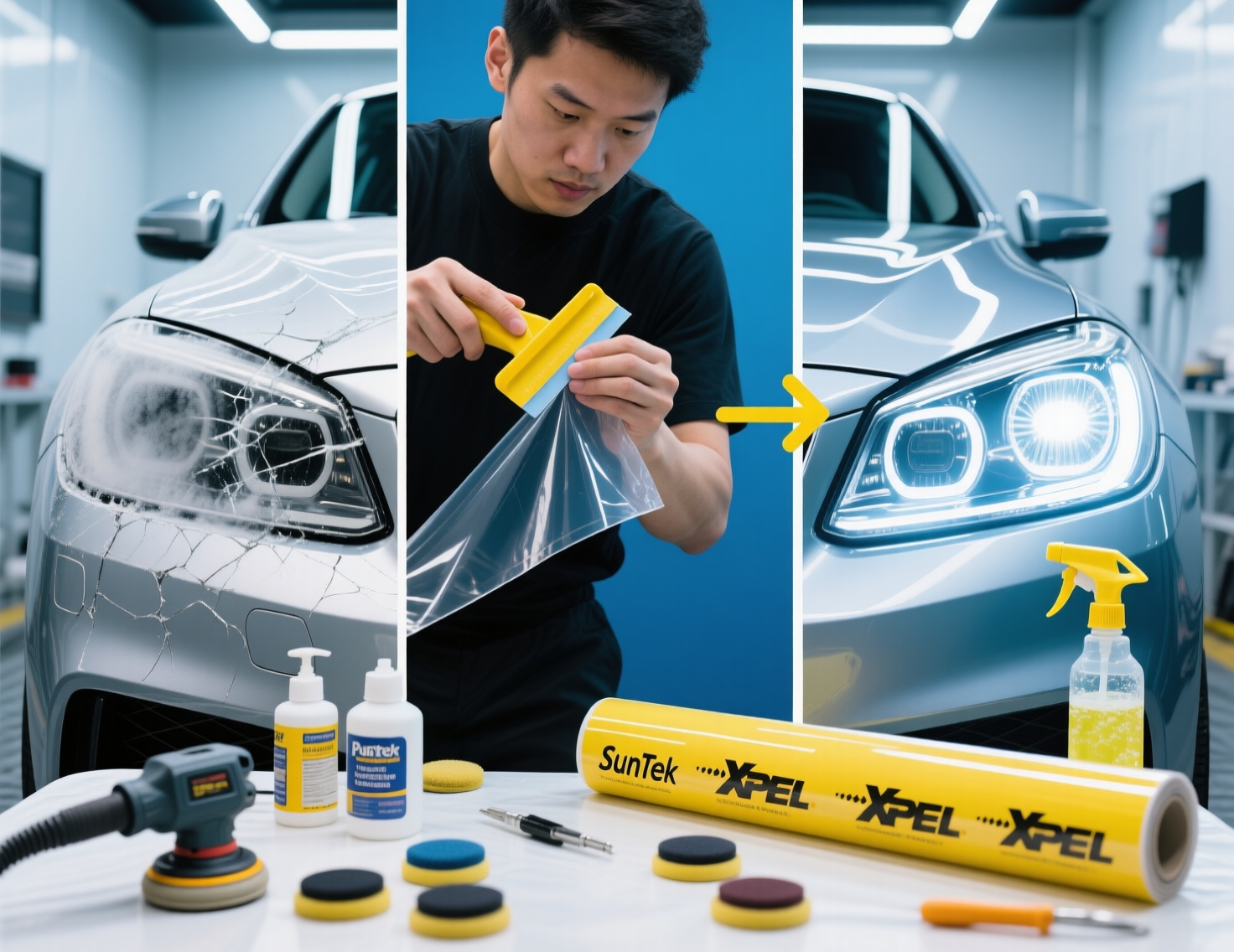 Полировка фар и бронирование пленкой